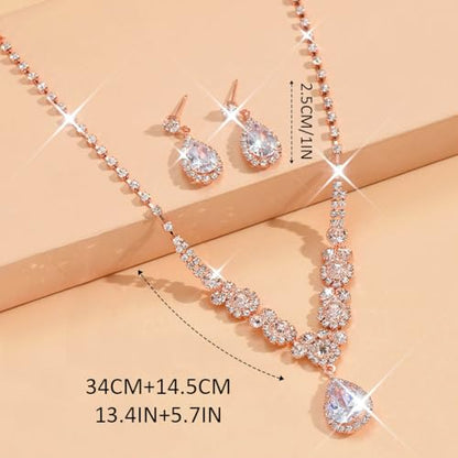Unicra Bride Silver Bridal Necklace Earrings Set Crystal Bridal Wedding Jewelry Set Rhinestone Choker Necklace for Women and Brides - color: Rose Gold