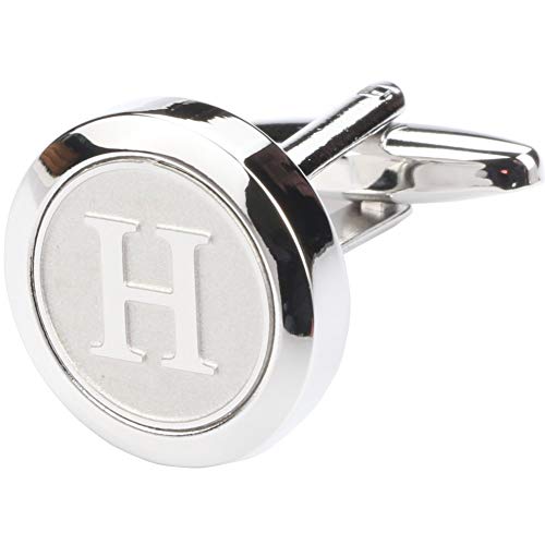 Mens Classic Stainless Steel Initial Cufflinks 26 Alphabet Initial Letter Cufflinks Business Wedding Shirts A-Z - style: H