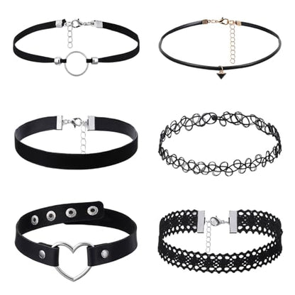 6 Pcs Choker Necklace for Women, Black Gothic Emo Choker Necklace for Women, Leather Stretchy Lace Chokers, Punk Emo Gothic Jewelry, Perfect for Daily Wear, Black