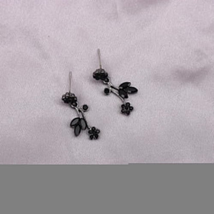 Brides Bridesmaid Flower Leaf Choker Necklace Dangle Earrings Link Bracelet Austrian Crystal Wedding Jewelry Set for Prom Costume Party Accessories for Woman - color: Black-Gun Plated