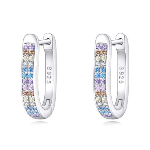 Blue Evil Eye/Celtic/Owl/Moonstone/Paw Print/Cubic Zirconia Hoop Earrings for Women 925 Sterling Silver Women Earrings Jewelry - style: Colorful Rainbow