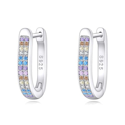 Blue Evil Eye/Celtic/Owl/Moonstone/Paw Print/Cubic Zirconia Hoop Earrings for Women 925 Sterling Silver Women Earrings Jewelry - style: Colorful Rainbow