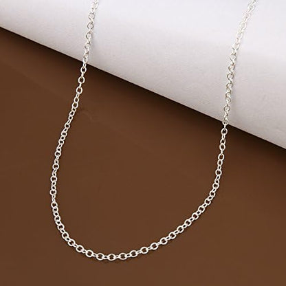 Gold Silver Necklace Chain With Adjustable Lobster Clasp, Diamond Cut Geometric Gold Beads Stationed on Dainty 2mm Cable Box Chain, 16 Inches Rolo Oval Figaro Link Singapore Chain. - color: Silver04