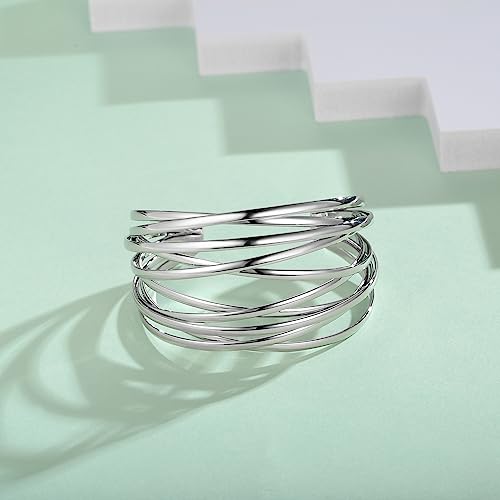 Gold Cuff Bracelet for Women Chunky Multi-layer Cross Wire Open Bracelet Hollow Wide Cuff Bracelets Adjustable Gold Open Cuff Bangle Bracelet - color: Wide Wire Silver Bracelet