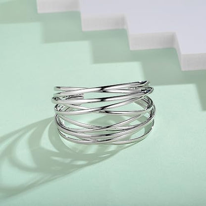 Gold Cuff Bracelet for Women Chunky Multi-layer Cross Wire Open Bracelet Hollow Wide Cuff Bracelets Adjustable Gold Open Cuff Bangle Bracelet - color: Wide Wire Silver Bracelet