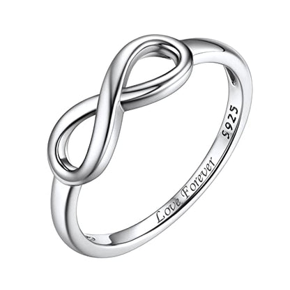 Bestyle Simple S925 Sterling Silver Infinity Rings Cubic Zirconia Rings, Nice Cute BFF Friendship Rings, Dainty Eternity Promise Wedding Bands Perfect Every Day Ring, Size 4-12, Words Engavable - color: 4.Plain Infinity Ring (custom)
