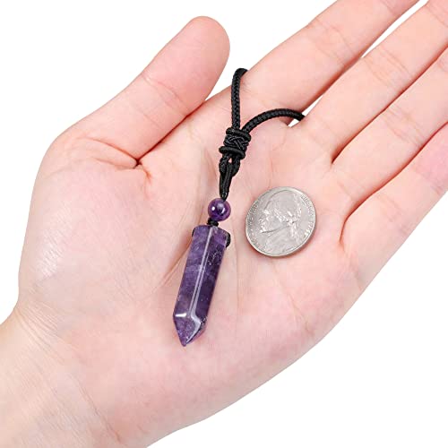 Top Plaza Healing Crystal Stone Necklaces for Men Hexagonal Pendant Necklaces Adjustable Braided Rope Natural Gemstone Necklace Jewelry Christmas Gift for Dad, Husband - color: 2pcs-Amethyst+Black Obsidian