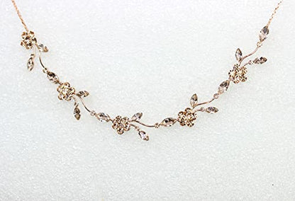 Faship Gorgeous Rhinestone Crystal Floral Necklace Earrings Set - color: Champagne