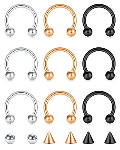 D.Bella 16G 18G 20G Horseshoe Septum Rings Surgical Steel Nose Piercing Jewelry Cartilage Helix Tragus Earring Hoop Eyebrow Lip Retainer for Women Men 6mm 8mm 10mm 12mm - color: 18G-10MM-Sliver Rose Gold Black