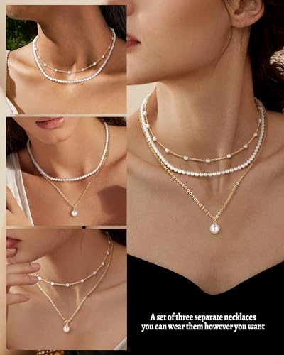 MJartoria Pearl Necklaces for Women, Dainty Layered Pearl Necklace Choker Trendy Jewelry Gifts for Wedding Birthdays Daily Wear - color: Gold