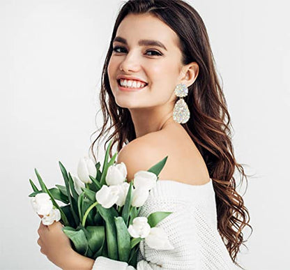 Rhinestone Statement Earrings Teardrop Costume Earrings Cluster Crystal Chandelier Drop Dangle Earrings for Women - color: AB