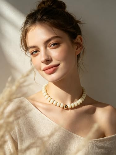 Boho Colorful Chunky Beaded Necklace for Women Trendy Resin Statement Choker Necklaces Summer Beach Style Womens Vacation Fashion Jewelry Gifts Accessories - color: White-2