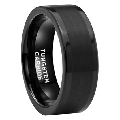 TUTISS 8mm Silver/Black/Gunmetal/Gold Tungsten Rings for Men Women Fashion Engagement Wedding Bands Matte Polished Pipe Cut Comfort Fit - color: 8mm Black Tungsten