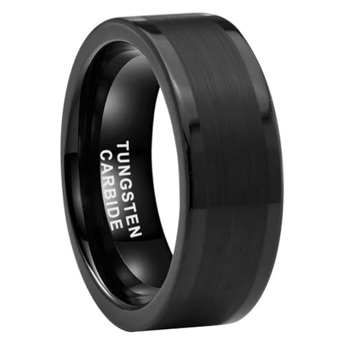 TUTISS 8mm Silver/Black/Gunmetal/Gold Tungsten Rings for Men Women Fashion Engagement Wedding Bands Matte Polished Pipe Cut Comfort Fit - color: 8mm Black Tungsten