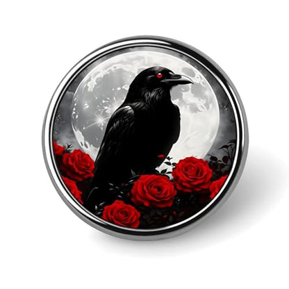 Gothic Raven Flowers Badge Pin Round Badge Metal Button Badges Brooch Lapel Pin for Men Women 1 Inch - color: style-5