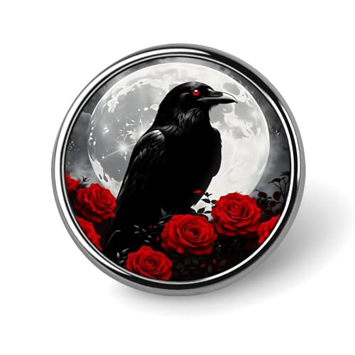 Gothic Raven Flowers Badge Pin Round Badge Metal Button Badges Brooch Lapel Pin for Men Women 1 Inch - color: style-5