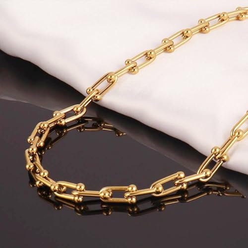 BG&WLing 18K Gold Plated Paperclip Necklace for Women Chunky Stainless Steel Link Chain Necklace Gold Statement Choker Classic Jewelry Gift - color: Yellow Gold（19.7”）
