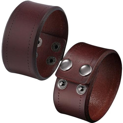 2PCS Retro Dark Brown Genuine Leather Handmade Blank Cuff Bracelet Bangle Wide Adjustable Wrap Wristband Cowhide Leather Cuff Arm Armor with Snap for Men Women Halloween Costume Party - color: 2pcs Brown