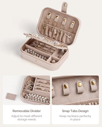 Jewelry Travel Case, Portable Travel Jewelry Box for Women, PU Leather, Snap Closure, Jewelry Holder Organizer Travel Essentials, Light Taupe - color: Light Taupe