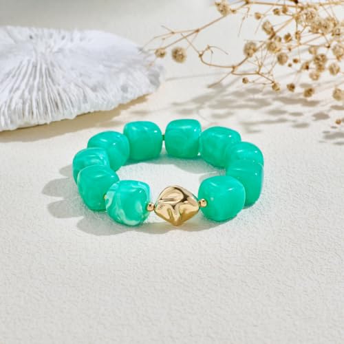Bead Bracelet for Women Vibrant Color Resin Beads Bracelets Elastic Stretch Chunky Bracelet Boho Summer Beach Vacation Jewelry - color: Lake Blue