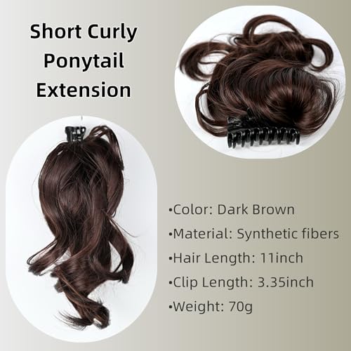 11'' Curly Claw Clip On Ponytail Heat Resistant Hair Extensions Synthetic Long Pony Tail Hairpiece For Women Daily Party - color: Chocolate Brown
