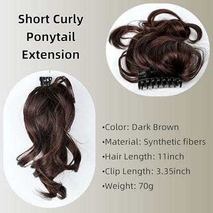 11'' Curly Claw Clip On Ponytail Heat Resistant Hair Extensions Synthetic Long Pony Tail Hairpiece For Women Daily Party - color: Chocolate Brown