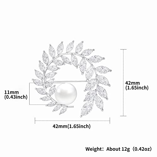 Brooches for Women, Shiny Cubic Zirconia Brooch Pins for Women Fashion Brooch Pin Broach Jewelry Gift - color: Olive branch
