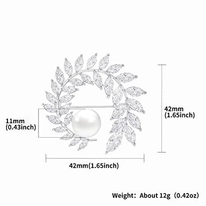 Brooches for Women, Shiny Cubic Zirconia Brooch Pins for Women Fashion Brooch Pin Broach Jewelry Gift - color: Olive branch