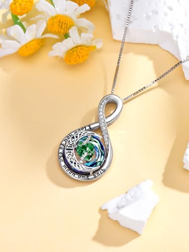 TOUPOP Birthstone Necklace for Women 925 Sterling Silver Moon and Star Pendant Necklaces I Love You to the Moon and Back Jewelry Anniversary Birthday Gifts for Her Wife Girlfriend Mom - color: 05-May-Emerald