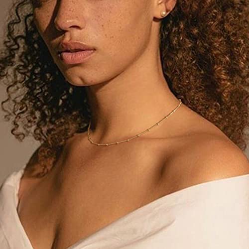 MEVECCO Dainty Choker Necklaces for Women, Beaded and Multi-Row Chains | 14K Gold Plated Brass, Select Silver Plated Brass Options, Polished And Textured Profiles For Everyday Styling - style: Gold Satellite Bead