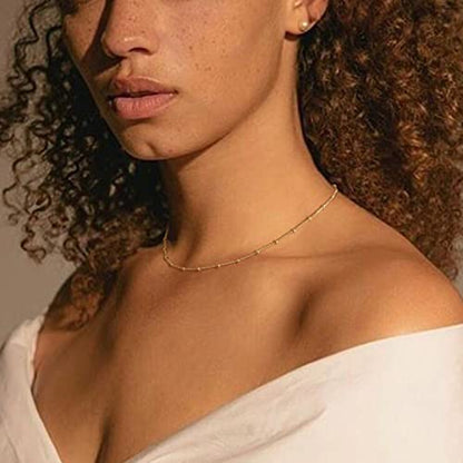 MEVECCO Dainty Choker Necklaces for Women, Beaded and Multi-Row Chains | 14K Gold Plated Brass, Select Silver Plated Brass Options, Polished And Textured Profiles For Everyday Styling - style: Gold Satellite Bead