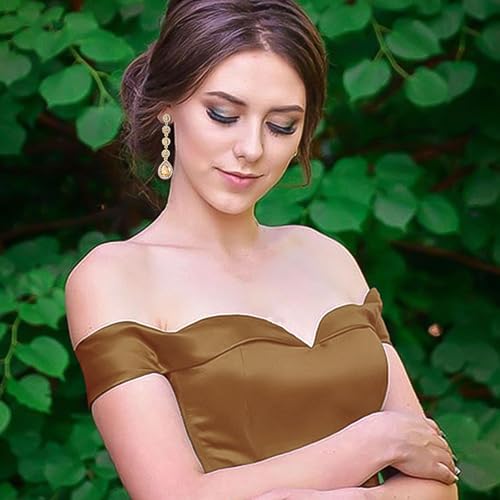 EleQueen Women's Wedding Crystal Teardrop Pear Shape 3 Inch Clip on Long Dangle Earrings for Bride Bridesmaid, Jewelry for Party Prom/Anniversary - color: Brown Silver-Tone