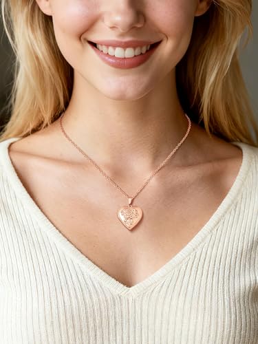 Custom4U Personalized Heart Locket Necklace with Pictures,Sunflower/Angel Wings/Heart Shaped Lockets Custom Photo,Gold/Rose Gold/White Lockets That Holds Picture,Customized Memorial Jewelry for Women - color: C-Heart-Rose Gold(Locket + Photo + Engraving)