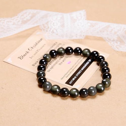 AD Beads Handmade Gemstone Stretch Elastic Bracelet Crystal Healing Reiki Nature's Beauty and Spiritual Essence Unisex (4mm, Black Obsidian (Pleasure)) - color: Black Obsidian (Pleasure), size: 4mm