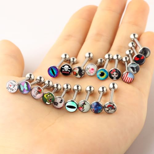 Lot of Surgical Steel Metal Tongue Rings Barbells Tongue Piercing Bar Nasty Wordings Picture Logo Signs 14g - Length 5/8" or 16mm - style: 40pcs mix