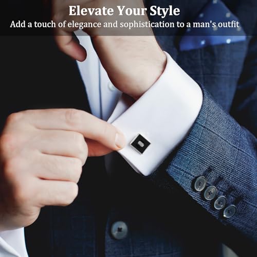 COMNICO 4 Pairs Cufflinks for Men Classic Tone Cuff Links Fashion Men Cufflinks Gold/Sliver Striped Disc Square Rectangle Cuff Links for Business Wedding Party Gift Box - color: sliver