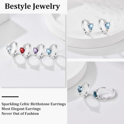 Bestyle 925 Sterling Silver Huggie Hoop Earrings Small Birthstone Hoop Earrings for Women Hypoallergenic Silver Huggie Earring,Great Birthday Earrings Gift for Daughter Wife Mom - color: 03-Blue Aquamarine-Hoop