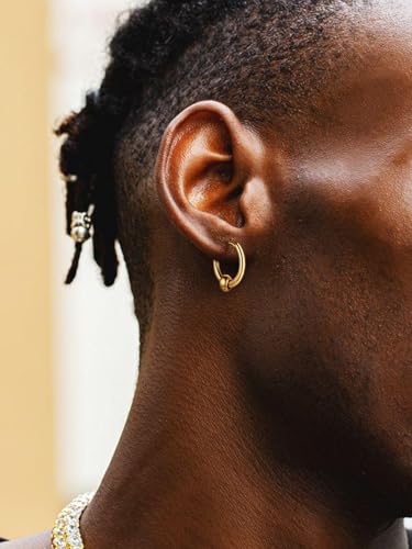 ChainsHouse Stud Earrings for Men Women,316L Stainless Steel/14K Gold/Black Plated Metal, Punk Hypoallergenic Surgical Huggie Hoop Earrings Mens Jewelry Piercing Hoop Earrings - style: B: Gold-Bead Hoop(1 Pair)