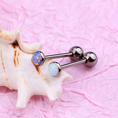 OUFER Titanium Tongue Piercing Barbell Jewelry Tongue Rings with White Opal G23 Solid Titanium Tongue Rings for Women Men - color: Purple Opal