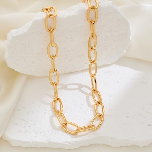 Chunky Necklace for Women 18K Gold Plated Statement Adjustable Thick Link Chains Paperclip Chain Choker Trendy Fashion Jewelry Gifts - style: Chian 193