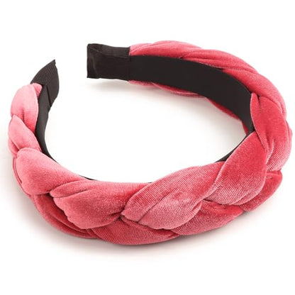 DRESHOW Braided Headbands for Women Velvet Hair Hoop Elastic Criss Cross Hair Bands Accessories - color: 01 Pc Velvet Braided: Pink