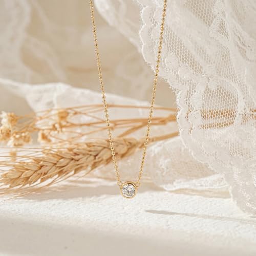 Gold Necklace for Women, Dainty 14K Gold Plated Pendant Necklaces for Women Trendy Simple Choker Chain Cubic Zirconia Circle/Interlocking/Sun/Pearl Necklace Fashion Jewelry Charm Gifts - color: CZ Pendant-3