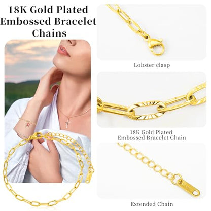 Wurosi 12PCS 18K Gold Plated Embossed Bracelet Chains 6.3Inch Gold Charm Bracelet Chains for Women DIY Jewelry Making - color: Bracelets 12 PCS Gold