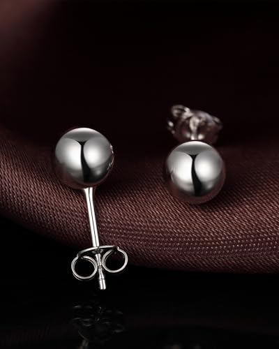 925 Sterling Silver Ball Stud Earrings for Women Men Hypoallergenic Ball Earrings 4mm-8mm - color: Sterling Silver, size: 4mm