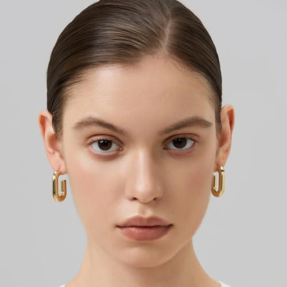 FRUMOS 18K Gold Plated Chunky Hoop Earrings for Women Fashion Thick Gold Hoops Set Jewelry for Birthday Christmas Gifts - color: Bold Lucky Hoops