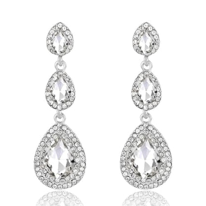 Elegant Rhinestone Statement Earrings Sparkly Cluster Crystal Drop Dangle Earrings Teardrop Chandelier Earrings Wedding Bridal Prom Earrings for Women - color: A:White