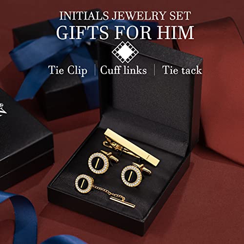 HAWSON Tie Clips, Cufflinks, Tie Tack & Lapel Pins for Men - Suitable for Neckties and French Cuff or Dress Shirt Suits - Jewelry Box Packed, Initials Designed - style: I-4pcs Sets