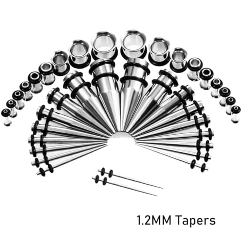 16G-00G Surgical Steel Ear Stretching Kit 38Pcs Ear Plugs Tunnels and Taper Set Gauges Set Expander - color: Silver 16G-00G(38Pcs)