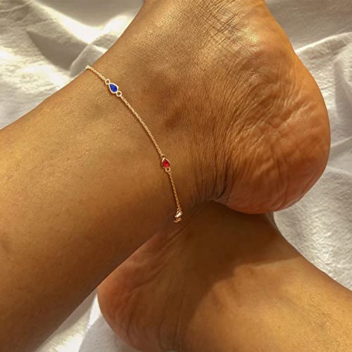 MEVECCO Anklet for Women Gold Chain 14K Gold Plated Dainty Boho Beach Summer Simple Foot Jewelry Ankle Bracelet - style: Colorful CZ