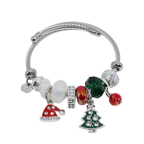 Charm Bracelets for Womens,Exquisite Cute Cartoon Friendship Silver Bracelets Stainless Steel Bangle, Womens Jewelry Suitable for Holiday Gifts and Birthday Gifts - color: z-Christmas Tree Bracelet
